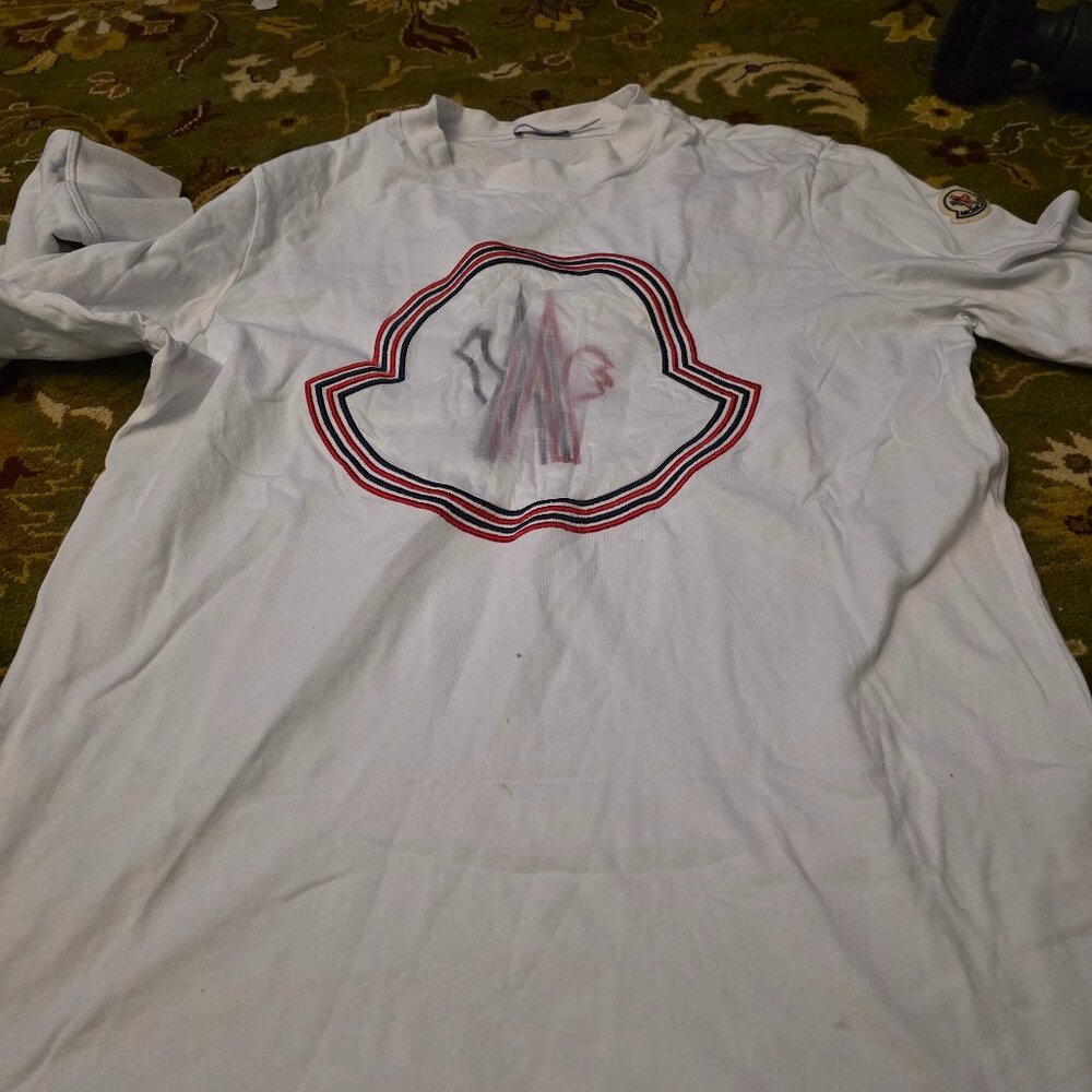 MONCLER T-SHIRT MANICA LUNGA white long sleeve tee shirt logo large gorgous.